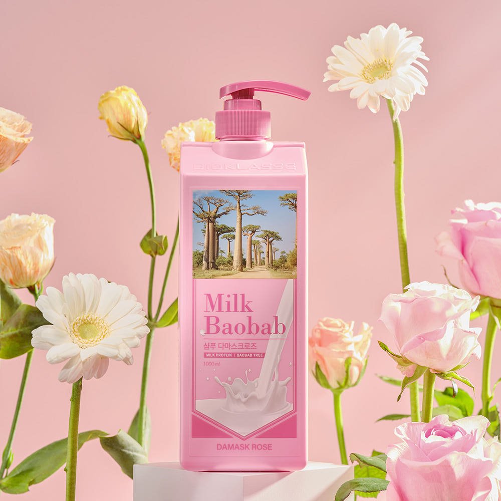 BIOKLASSE MILK BAOBAB Hair Shampoo 1000ml Damask Rose - TIANSHOP