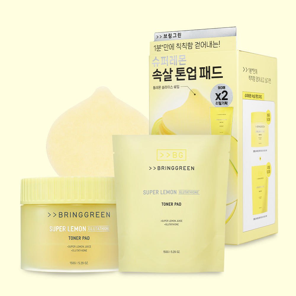 BRINGGREEN Super Lemon Glutathione Toner Pad Set 150g/90pads + 150g/90pads(Refill) - TIANSHOP